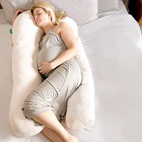 Newton Baby Premium Pregnancy Maternity Pillow with Organic Cotton, 50% More Memory Foam and Fiber Clusters in The Core for Complete Support, U-Shaped with Removable Washable Cover