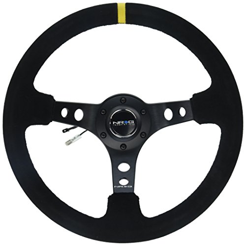 NRG Innovations RST-006S-Y Reinforced Steering Wheel (350mm Sport Steering Wheel (3" Deep) - Suede Black Stitchwith Yellow Center Mark)