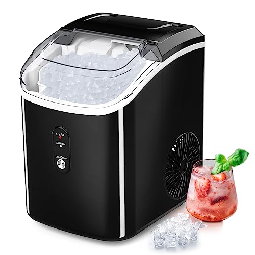 Nugget Ice Maker Countertop, Portable Crushed Ice Machine, Self Cleaning Ice Makers with One-Click Operation, Soft Chewable Pebble Ice in 7 Mins, 34Lbs/24H with Ice Scoop for Home Bar Camping RV