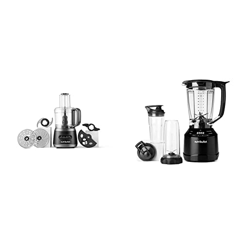 nutribullet NBP50100 Food Processor 450-Watts with 7-Cup Capacity and Stainless Steel Slice, Shred, Chop and Dough Attachments, Black & NBF50520 Touch Combo Blender, 64 oz, Black