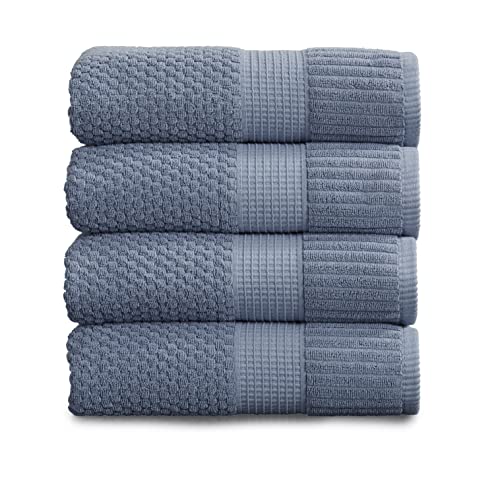 NY Loft 100% Cotton Bath Towel 4 Pack | Super Soft & Absorbent Quick-Dry Bath Towels 30" x 52" |Textured and Durable Cotton | Trinity Collection (4 Pack Bath Towel, Flint Stone)