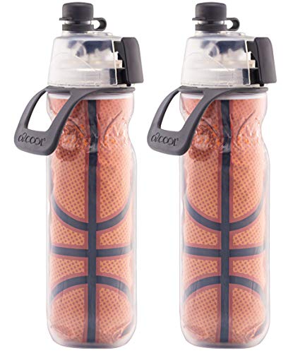 O2COOL Mist 'N Sip Misting Water Bottle 2-in-1 Mist And Sip Function With No Leak Pull Top Spout Sports Water Bottle Reusable Water Bottle - 20 oz (2 Pack Basketball)