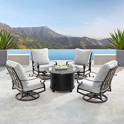 Oakland Living AZRICA-DUBAI-5PC-AC Aluminum 44 in. Round Table Four Deep Seating Swivel Rockers, Fire Beads, Lid and Fabric Covers Patio Furniture Set, Antique Copper