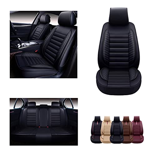 OASIS AUTO Car Seat Covers Accessories Full Set Premium Nappa Leather Cushion Protector Universal Fit for Most Cars SUV Pick-up Truck, Automotive Vehicle Auto Interior Décor (OS-001 Black)