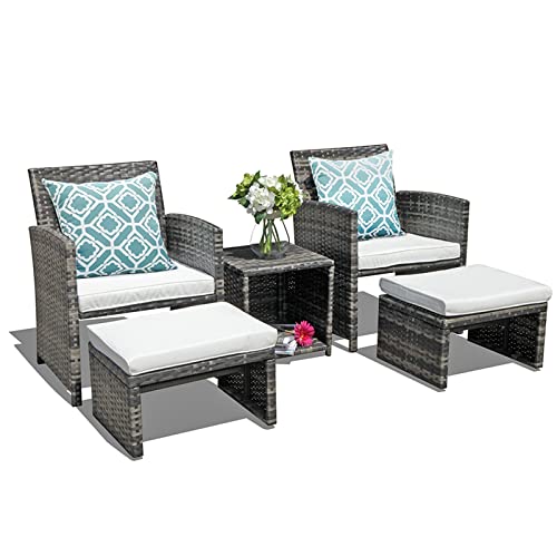 OC Orange-Casual 5 Piece Patio Furniture Set, Wicker Outdoor Conversation Chair and Ottoman Set with Coffee Table, Pillows Included, for Balcony, Porch, Deck