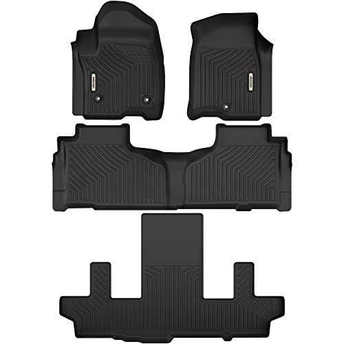 OEDRO Floor Mats 3 Row Liner Set fit for 2021-2023 Chevrolet Suburban/GMC Yukon XL with 2nd Row Bucket Seats, Unique Black TPE All-Weather Floor Mat Set Liners