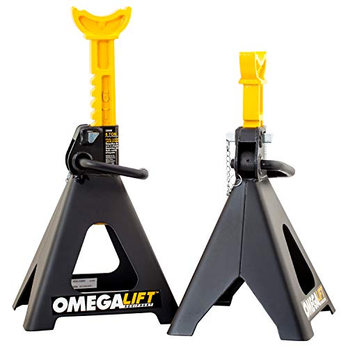 Omega Lift 32068 Heavy Duty Jack Stands 6 Ton Pair - Double Locking Pins - Handle Lock and Mobility Pin for Auto Repair Shop with Extra Safety, Black