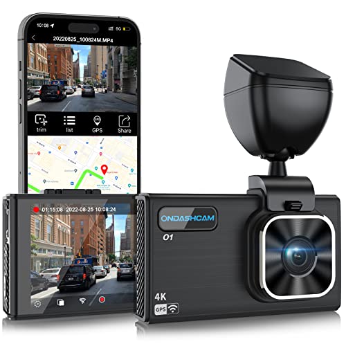 ONDASHCAM O1 4K Dash Cam with Built-in WiFi GPS, 2160P UHD Dash Camera for Cars, 3.5" LCD Dashcam for Cars with 32GB Card, 170° Wide Angle, WDR, Night Vision, G-Sensor, Parking Mode, Support 512GB Max