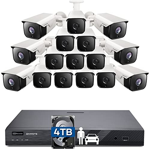 ONWOTE 4K 16 Channel PoE Security Camera System 4TB, AI-Human-Vehicle-Detection, 16x Outdoor Commercial 4K 8MP PoE IP Cameras Audio, Sony Sensor 110° FoV, 16CH 4K Business NVR, 16CH Synchro Playback