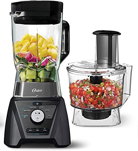 Oster Blender and Food Processor Combo with 3 Settings for Smoothies, Shakes, and Food Chopping - 3 Speed Texture Select Settings Pro Blender with Tritan Jar and Food Processor Attachment - Metallic Gray