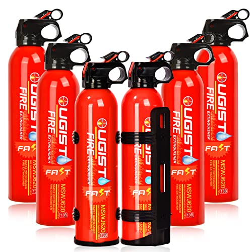 Ougist 6 Pcs Fire Extinguisher with Mount - 4 in-1 Fire Extinguishers for The House/Car/Kitchen, A, B, C, K Category Portable Water-Based Fire Extinguishers(620ml)