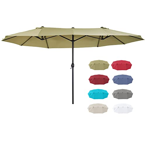 Outsunny 15ft Patio Umbrella Double-Sided Outdoor Market Extra Large Umbrella with Crank Handle for Deck, Lawn, Backyard and Pool, Tan