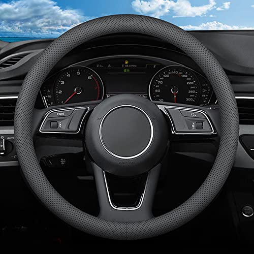 Ouzorp Microfiber Leather Car Steering Wheel Cover, Non-Slip, Breathable, Universal 15 inches, Black