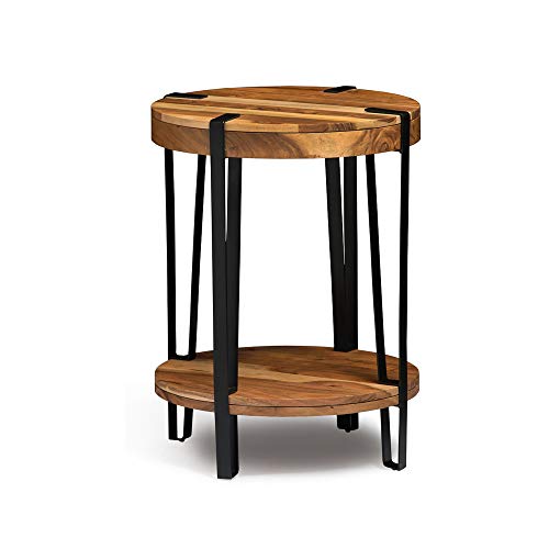 Overstock Ryegate Natural Solid Acacia Wood and Metal Round End Table