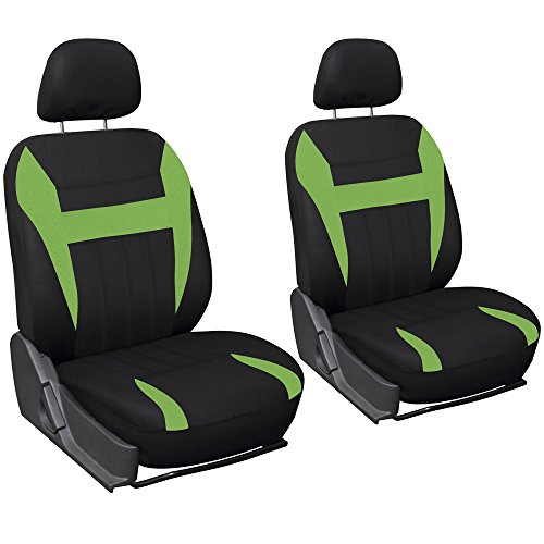 OxGord Car Seat Cover Flat Cloth Bucket Set for Car, Truck, Van, SUV - Black, Green