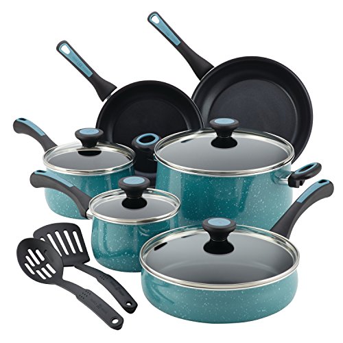 Paula Deen Riverbend Nonstick Cookware Pots and Pans Set, 12 Piece, Gulf Blue Speckle