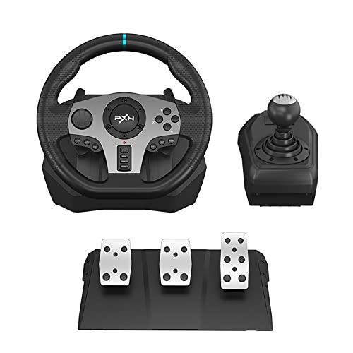 PC Steering Wheel, PXN V9 Universal Usb Car Sim 270/900 Degree Race Steering Wheel with 3-Pedals and Shifter Bundle for Xbox One,Xbox Series X/S,PS4,PS3, Switch