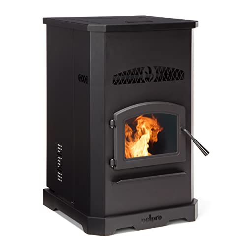 PelPro PP150 Pellet Stove for Home Heating Fireplaces -150 lb Hopper, 49,200 BTU Heats up to 2,500 Sq. Ft. (4 Days), Easy-Dial Temp Control, Built-In Thermostat, Auto-On/Off, Powerful Quiet Blower
