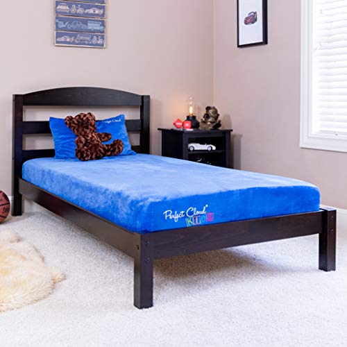 Perfect Cloud Made in The USA Kids Plush 7-inch Memory Foam Twin Mattress, Shredded Foam Pillow, and Teddy Bear for Day/Trundle/Bunk Bed - (Blue)