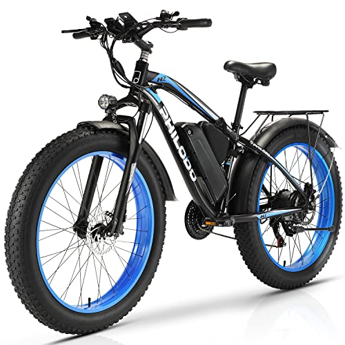 PHILODO Electric Bike for Adults, Fat Tire Ebike 26" Electric Bike 1000W Electric Mountain Bike 48V/17.5Ah Removable Battery 31MPH Electric Bicycles Shimano 21-Speed
