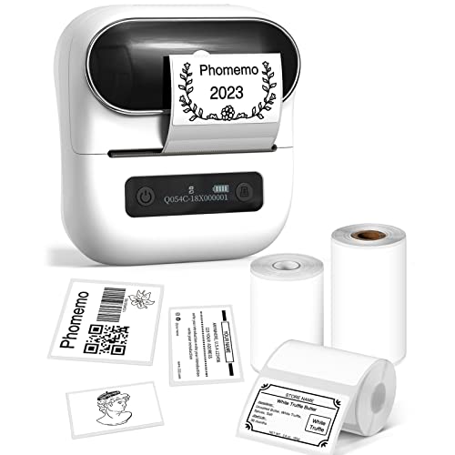 Phomemo Label Maker,M220 Label Maker,Thermal Bluetooth Label Printer, Portable Barcode Printer for Address, Mailing, Office Supplies, Sticker Labeling, Compatible with Phone,PC, with 3 Packs Label