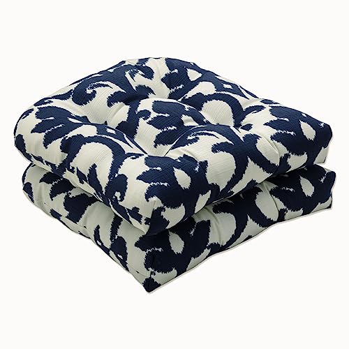 Pillow Perfect Outdoor/Indoor Basalto Navy Tufted Seat Cushions (Round Back), 2 Count (Pack of 1), Blue