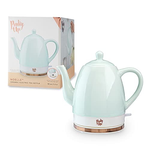 Pinky Up Noelle 1.5 L Ceramic Gooseneck Spout Electric Tea Kettle with Temperature Control - Cordless Design for Boiling Water Pot, Mint, Rose Gold