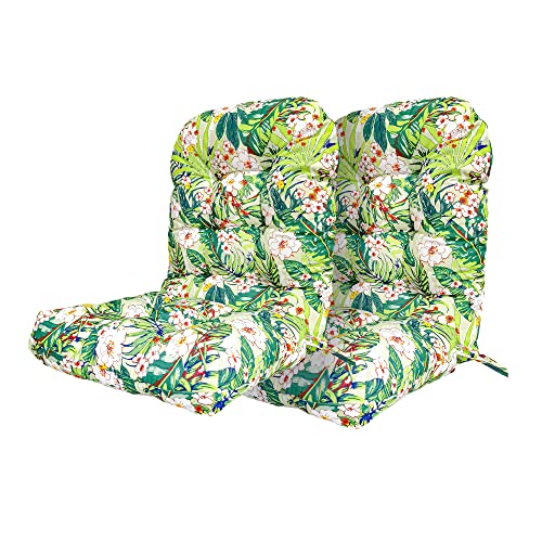 PNP HWJIAJU Adirondack Chair Cushion with Nice Pattern Set of 2, High Back Rocking Chair Cushion 44x21x4 inch, Outdoor Patio Chair Cushion Sunscreen and Fade-Resistant (Green and White Flower, 2)