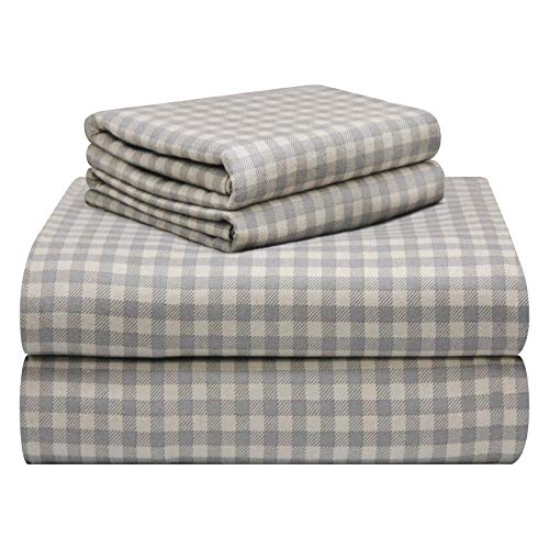 Pointehaven 180 GSM Luxury 100% Soft Cotton Printed Flannel Sheet Set, Queen, Farmhouse Plaid - Warm & Cozy - Pre-Shrunk -Deep Pockets - Elastic All Around-Comfy Double Brushed -