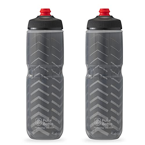 Polar Bottle Breakaway Insulated Bike Water Bottle 2-Pack - BPA Free, Cycling & Sports Squeeze Bottle (Charcoal Bolt 24oz)