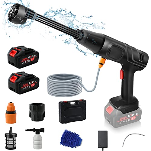 Portable Cordless Pressure Washer 652PSI - 15000mAh* 2 Rechargeable Battery,6-in-1 Nozzle Portable Power Washer Gun for Washing Cars/Home/Garden/Floor Cleaning/Outdoor Cleaning