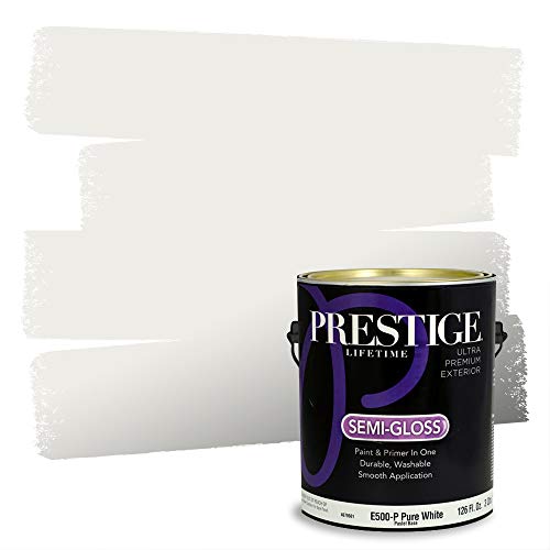 PRESTIGE Paints Exterior Paint and Primer In One, 1-Gallon, Semi-Gloss, Comparable Match of Sherwin Williams* Pure White*