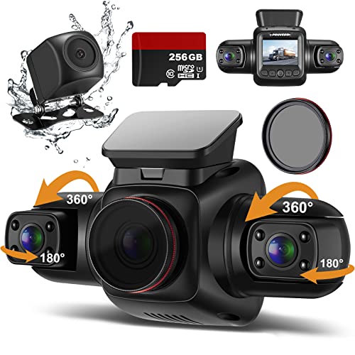 PRUVEEO Dash Cam, 4 Channel Camera FHD 1080Px4, Front Left Right and Rear, Front and Rear Inside, Built-in GPS WiFi, Polarizing Lens CPL Filter, Free 256GB Micro SD Card, D904CH-MINI