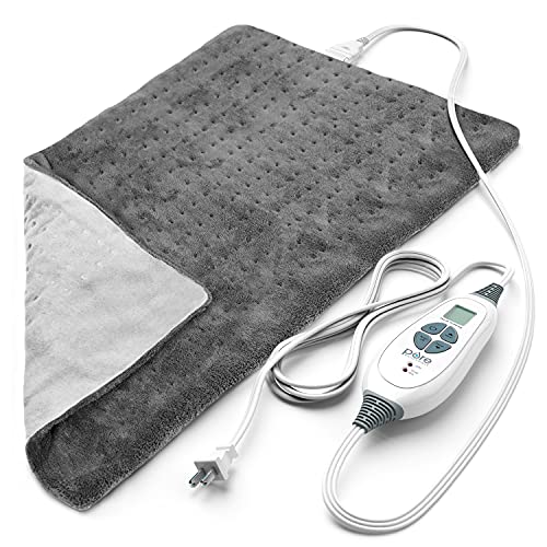 Pure Enrichment® PureRelief™ XL Heating Pad - LCD Controller with 6 InstaHeat Settings for Cramps, Back, Neck, & Shoulder Pain Relief, Moist Heat Option, Machine Washable, 12" x 24" Storage Bag (Gray)