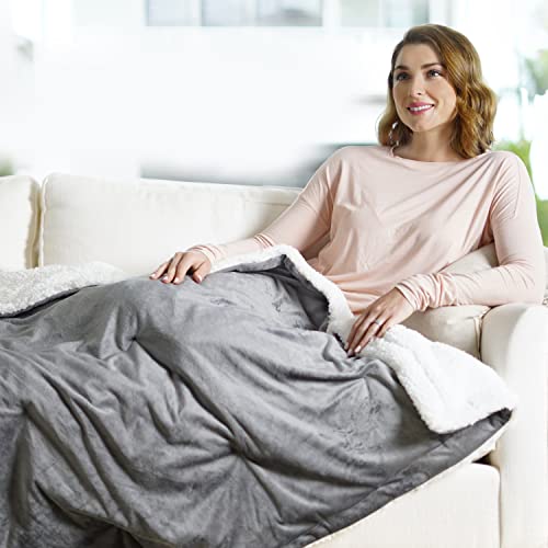 Pure Enrichment® WeightedWarmth™ - 2-in-1 Original Heated Weighted Blanket (50” x 60”) 13lbs, 4 InstaHeat™ Settings, BPA-Free Non-Toxic Glass Beads, Soft Micromink and Sherpa, with Storage Bag