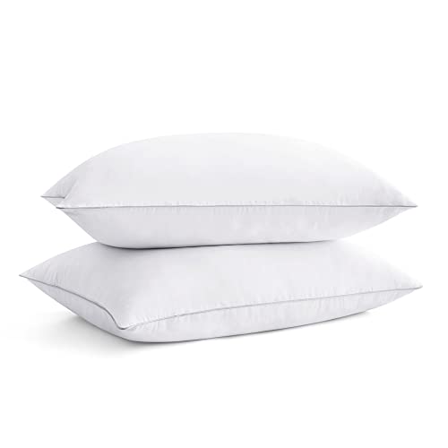 puredown® Goose Feathers and Polyester Bed Pillows, Medium Firm, Hotel Collection Pillows Set of 2 for Sleeping with Silver Piping, King Size