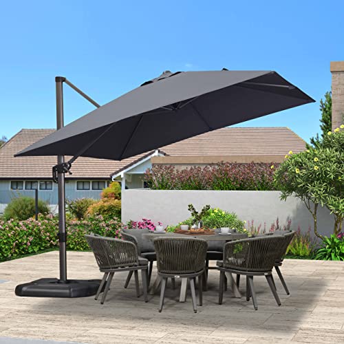 PURPLE LEAF 10 Feet Patio Umbrella Outdoor Cantilever Square Umbrella Aluminum Offset Umbrella with 360-degree Rotation for Garden Deck Pool Patio, Grey