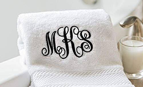 Qualtry Monogrammed Bath Towel, Personalized Beach Towel, Embroidered White Towel with Initials (One Towel Only, MKS Embroidery Design) - Custom Wedding Gifts for The Couple