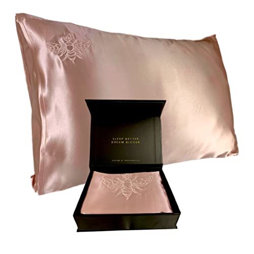 QUEEN BEE SILK - Silk Pillowcase for Hair and Skin - 22 Momme Mulberry Silk - Charmeuse Weave - Envelope Closure - Standard Size - Pink