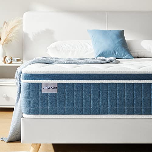 Queen Mattress,Jingxun 12 Inch Hybrid Mattress with Gel Memory Foam,Motion Isolation Individually Wrapped Pocket Coils Mattress,Pressure Relief,Back Pain Relief& Cooling Queen Bed, Queen size mattress