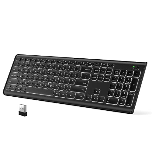 Qwecfly Wireless Keyboard, 2.4Ghz Ultra-Slim Rechargeable Backlit Keyboard, Illuminated Full Size Computer Keyboards with Numeric Pad, 12 Multimedia Keys for Computer, Laptop, Desktop, Windows 10/8/7
