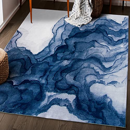 ReaLife Machine Washable Rug - Stain Resistant, Non-Shed - Eco-Friendly, Non-Slip, Family & Pet Friendly - Made from Premium Recycled Fibers - Abstract Contemporary - Blue, 7'6" x 9'6"