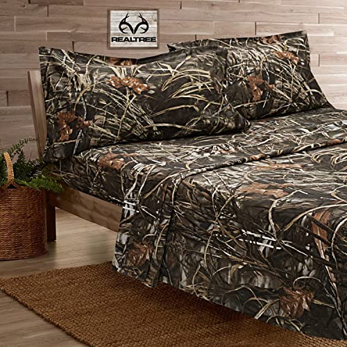 Realtree Max 4 Camo Bedding Twin Sheet Set Polycotton Fabric, Super Soft, Easy Care Percale Weave 3 Pcs Sheet Sets for Bedroom, Hunting & Outdoor Camouflage Bedding - Twin