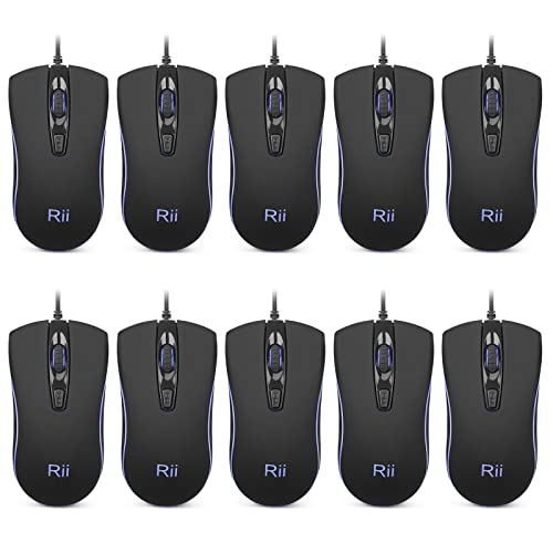Rii Wired Mouse, RM105 USB Computer Mouse,RGB Optical 1600 DPI Office Mice for PC,Computer,Laptop,Desktop,Windows (10 Pack)