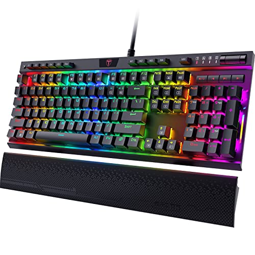 RisoPhy Mechanical Gaming Keyboard - Hot-Swappable Red Switches - Linear & Silent - RGB Backlit - Programmable Macros - Metal Panel - Magnetic Wrist Rest - Control Knob, Wired Keyboard for PC Mac Xbox