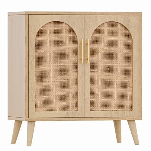 Rovaurx Rattan Storage Cabinet with Doors, Accent Bathroom Floor Cabinet, Modern Sideboard Buffet Cabinet for Living Room, Entryway, Dining Room and Kitchen, Natural BMGZ108M