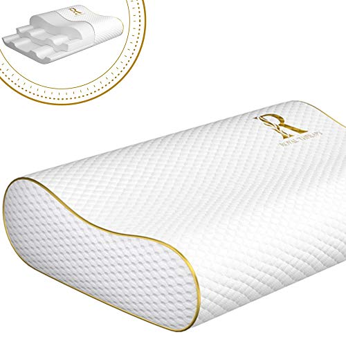 Royal Therapy Queen Memory Foam Pillow, Pharmonis USA, Neck Pillow Bamboo Adjustable Side Sleeper Pillow for Neck & Shoulder, Support for Back, Stomach, Side Sleepers, Orthopedic Contour Pillow
