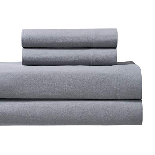 Royal Tradition Heavyweight Flannel, 100 Percent Cotton King 4PC Bed Sheets Set, Grey, 170 GSM