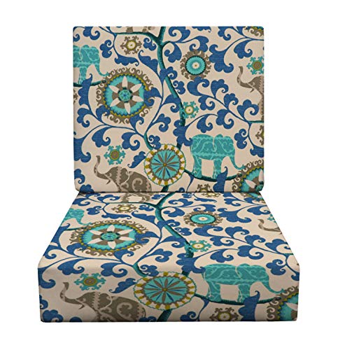 RSH Décor Indoor Outdoor Foam Deep Seating Cushion Set, 24” x 27” x 5” Seat and 24” x 21” x 3” Back, Choose Color (Blue Elephant Bohemian)