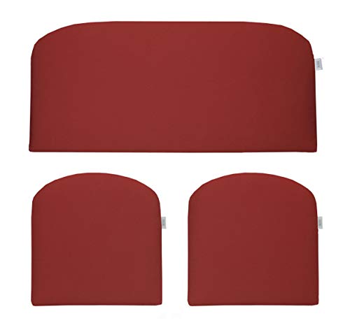 RSH Décor Indoor ~ Outdoor Sunbrella® Canvas Jockey Red 3 Piece Cushion Set - Foam Loveseat Settee & 2 Matching U-Shape Chair Cushions ~ (44" W x 22" D x 4" H & 22”W x 22" D x 4" H)
